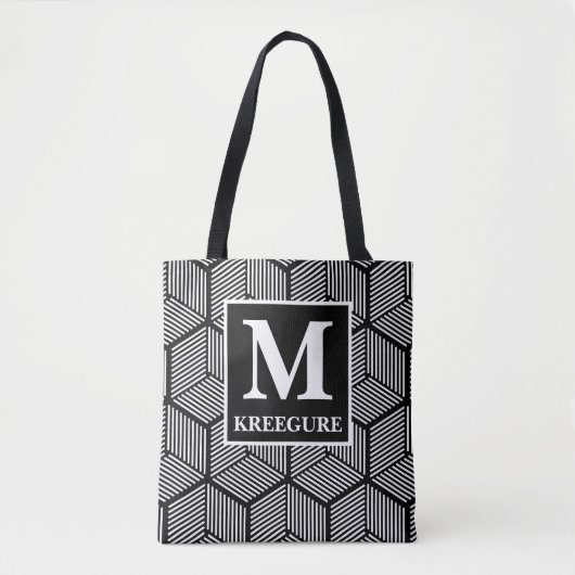 Tote Bag Monogramme classique serif BW cubes triés (Devant)
