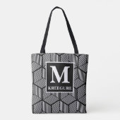 Tote Bag Monogramme classique serif BW cubes triés (Dos)