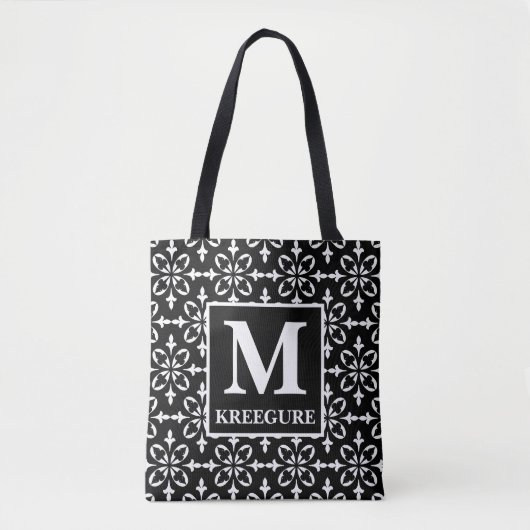 Tote Bag Monogramme classique serif BW Flora Damask (Devant)