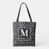 Tote Bag Monogramme classique serif BW Flora Damask (Dos)