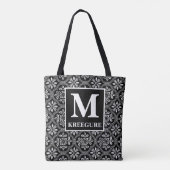 Tote Bag Monogramme classique Serif BW Thistle Damask (Dos)