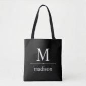 Tote Bag Monogramme classique simple en noir et blanc (Devant)