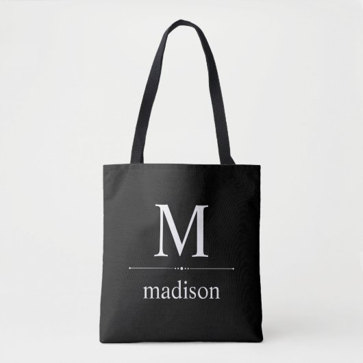 Tote Bag Monogramme classique simple en noir et blanc (Devant)