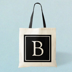 Tote Bag Monogramme Classique Simple Noir avec Texte Blan