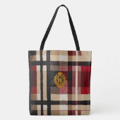 Tote Bag Monogramme Classique Style Plaid Beige Rouge & Noi (Devant)