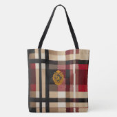 Tote Bag Monogramme Classique Style Plaid Beige Rouge & Noi (Dos)