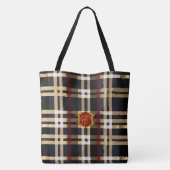 Tote Bag Monogramme Classique Style Plaid Noir Rouge & Beig (Dos)