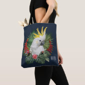 Tote Bag Monogramme Cockatoo Oiseau Fleurs tropicales Éléga (De près)