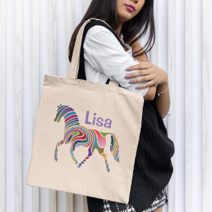 Tote Bag Monogramme coloré du cheval arc-en-ciel
