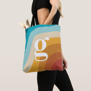 Tote Bag Monogramme coloré Retro Arc-en-ciel Abstrait Vague
