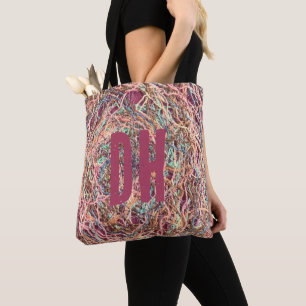 Tote Bag Monogramme couleur rose pâle pêche turquoise joli