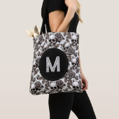 Tote Bag Monogramme Crâne floral Noir Blanc Halloween (De près)