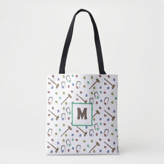 Tote Bag Monogramme Croquet mignon Motif de jeu de pelouse  (Devant)