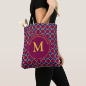 Tote Bag Monogramme Customisé en bleu POLKA DOT Maroon (De près)