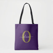 Tote Bag Monogramme customisé Nom du script Purple White Go (Devant)