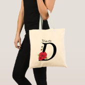 Tote Bag Monogramme D, lettre D, fleurs, monogramme (Devant (produit))
