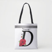 Tote Bag Monogramme D, lettre D, fleurs, monogramme (Devant)