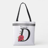 Tote Bag Monogramme D, lettre D, fleurs, monogramme (Dos)