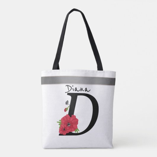 Tote Bag Monogramme D, lettre D, fleurs, monogramme (Dos)