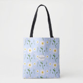 Tote Bag Monogramme Daisées d'été Motif Bleu clair Bleu ban (Devant)
