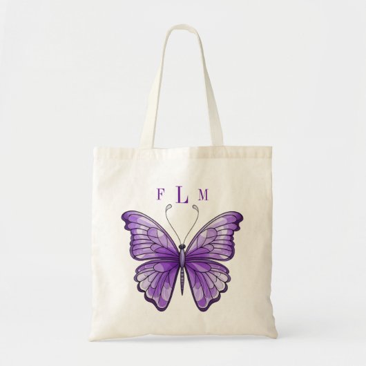 Tote Bag Monogramme d'améthyste Papillon Fourre-tout (Devant)