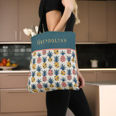 Tote Bag Monogramme d'ananas rétro Gold, rose et Turquoise