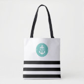 Tote Bag Monogramme d'Ancre nautique noir et aquatique (Devant)