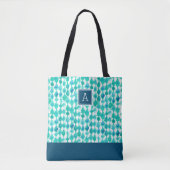 Tote Bag Monogramme d'aquarelle bleu et aqua Abstrait (Devant)