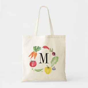 Tote Bag Monogramme d'aquarelle des légumes frais