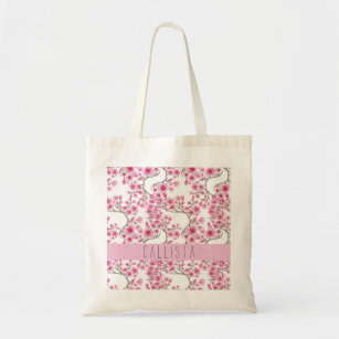 Tote Bag Monogramme d'aquarelle florale de fleurs de cerisi