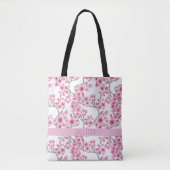 Tote Bag Monogramme d'aquarelle florale de fleurs de cerisi (Devant)