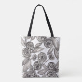 Tote Bag Monogramme d'aquarelle florale noir moderne (Dos)