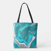 Tote Bag Monogramme d'art fluvial en marbre bleu, Turquoise (Dos)