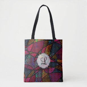 Tote Bag Monogramme d'art numérique coloré abstrait gras