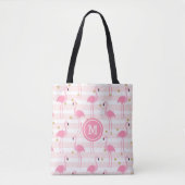 Tote Bag Monogramme de bande de Flamant rose rose tropicale (Devant)