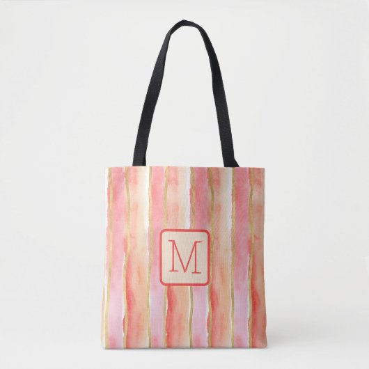 Tote Bag Monogramme de bloc de couleur orange à large rayur (Devant)
