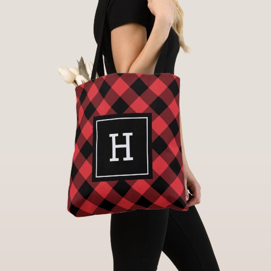 Tote Bag Monogramme de Buffalo Plaid (De près)