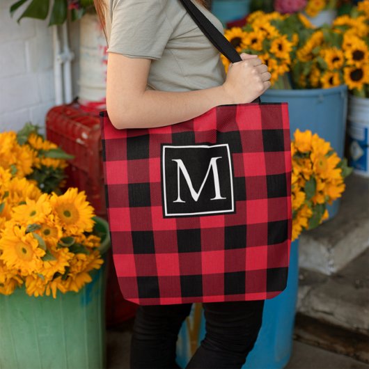 Tote Bag Monogramme de buffle rouge et noir