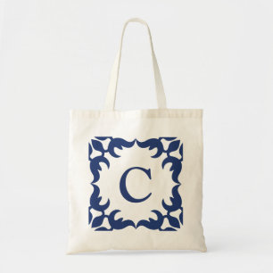 Tote Bag Monogramme de cadre bleu et blanc