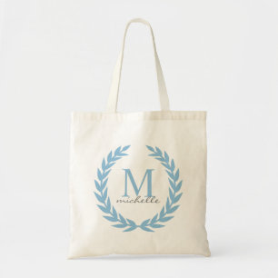 Tote Bag Monogramme de cadre de laurier de bleu de ciel