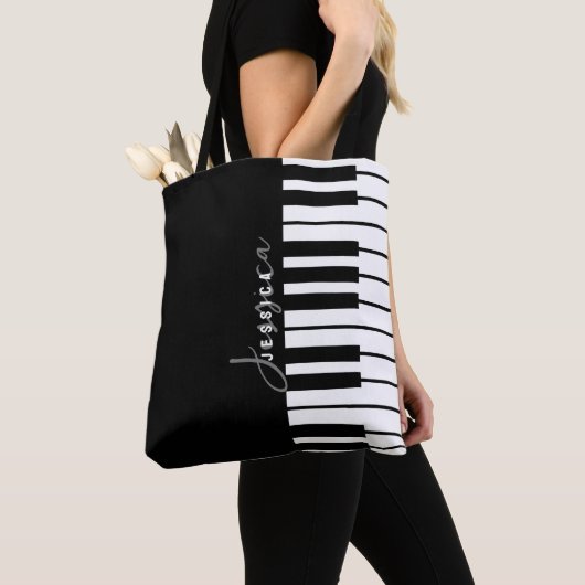 Tote Bag Monogramme de clavier moderne chic noir et blanc p (De près)
