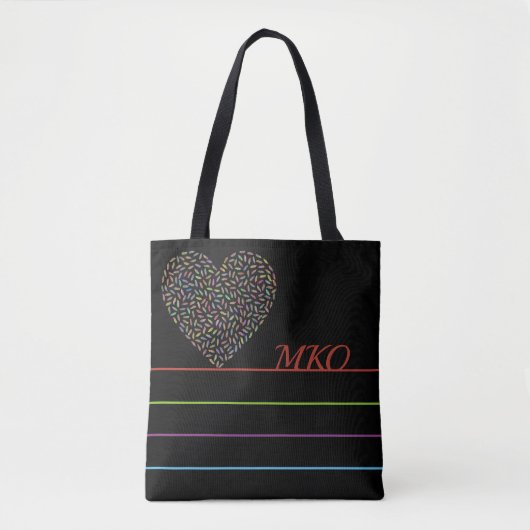 Tote Bag Monogramme de cœur coloré (Devant)
