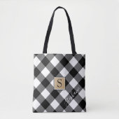 Tote Bag Monogramme de contrôle du bison noir et blanc (Devant)