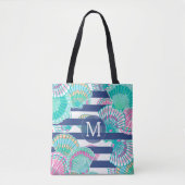Tote Bag Monogramme de coquillage bleu marine (Devant)