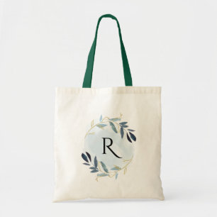 TOTE BAG MONOGRAMME DE COULEUR D'EAU EN FAUX OR BLEU