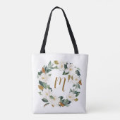Tote Bag Monogramme de couronne d'aquarelle Magnolia (Dos)