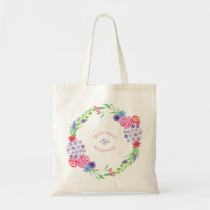 Tote Bag Monogramme de couronne de bouquet floral -
