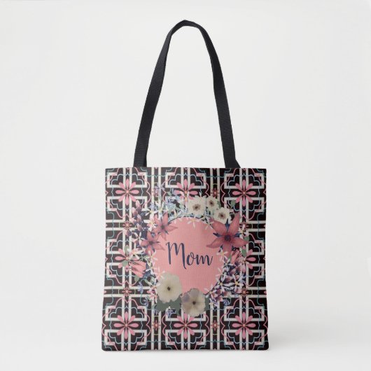 Tote Bag Monogramme de couronne de fleurs de corail | Fête  (Devant)