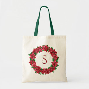 Tote Bag Monogramme de couronne de fleurs de Poinsettia