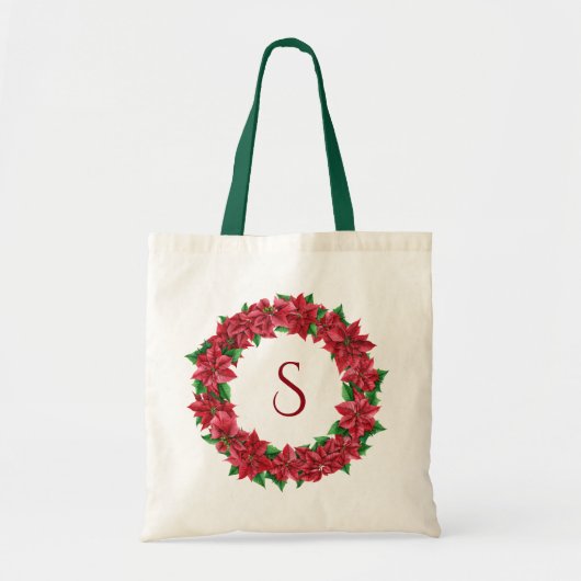 Tote Bag Monogramme de couronne de fleurs de Poinsettia (Devant)